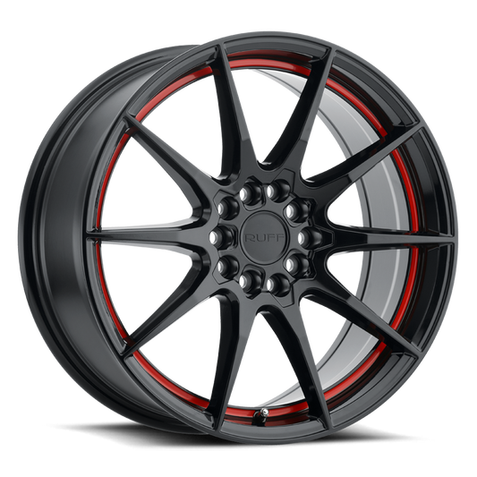 RUFF SPEEDSTER 17X7.5 38 5X100/5X114.3 GLOSS BLACK W/ RED STRIPE