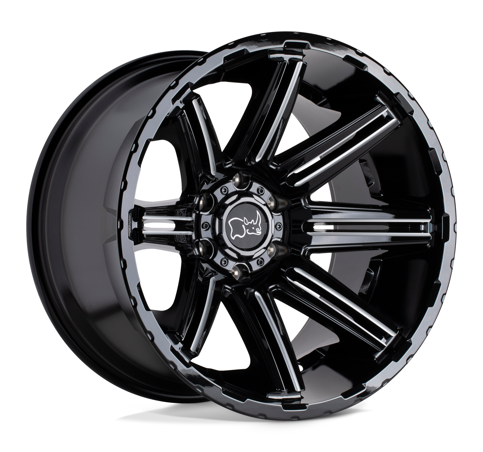 Black Rhino RAMPAGE 20X9.5 18 6X139.7/6X5.5 GLOSS BLACK W/ MIRROR CUT FACE & TRANSLUCENT CLEAR