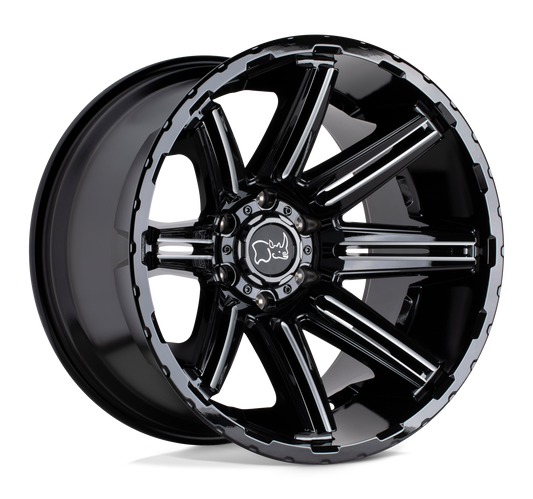 Black Rhino RAMPAGE 20X9.5 18 6X139.7/6X5.5 GLOSS BLACK W/ MIRROR CUT FACE & TRANSLUCENT CLEAR
