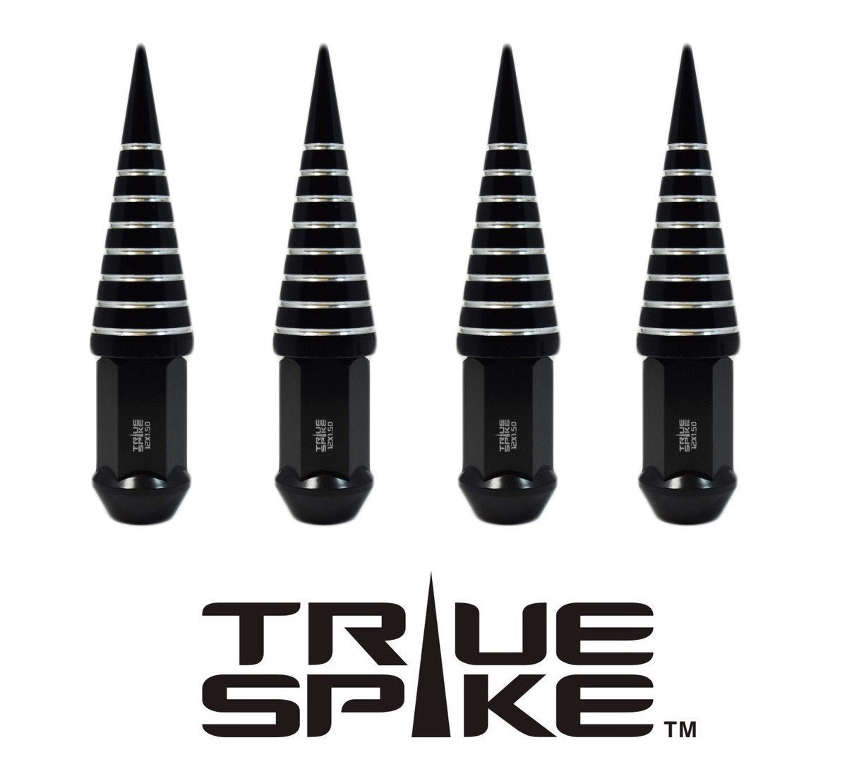 TRUE SPIKE Lug Nut Cap Aluminum -Spike W/Lines 25mm Width 73mm Height Tip (4pc Set) LGC026
