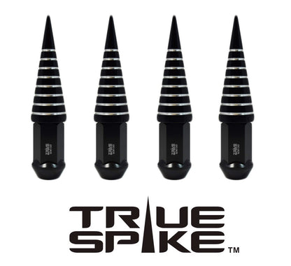 TRUE SPIKE Lug Nut Cap Aluminum -Spike W/Lines 25mm Width 73mm Height Tip (4pc Set) LGC026
