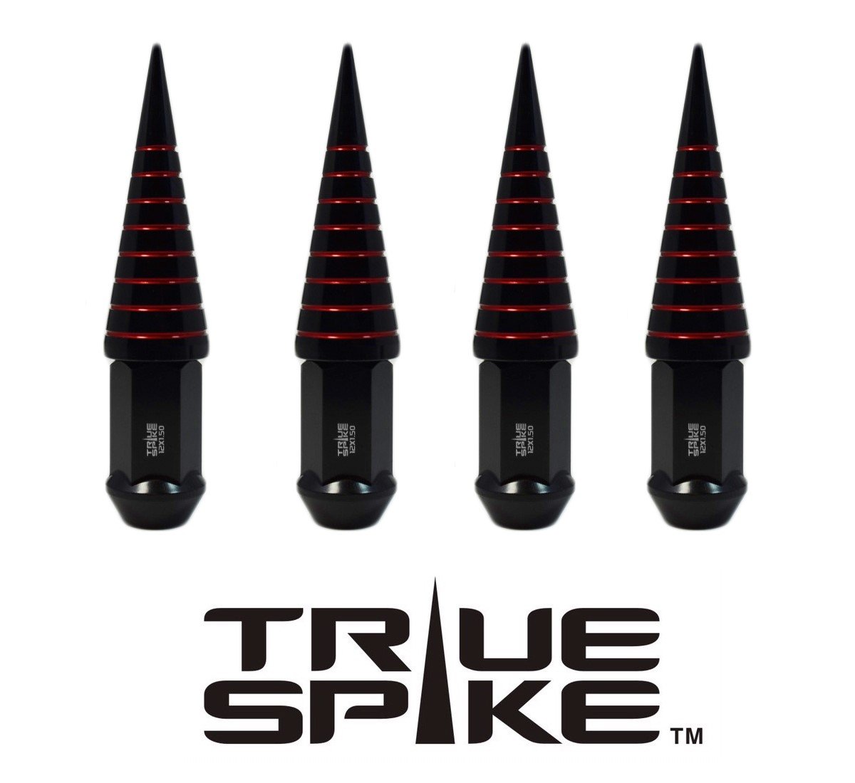 TRUE SPIKE Lug Nut Cap Aluminum -Spike W/Lines 25mm Width 73mm Height Tip (4pc Set) LGC026