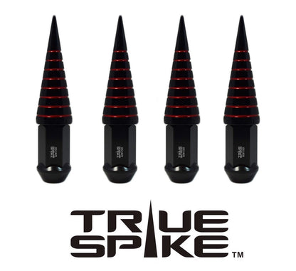 TRUE SPIKE Lug Nut Cap Aluminum -Spike W/Lines 25mm Width 73mm Height Tip (4pc Set) LGC026
