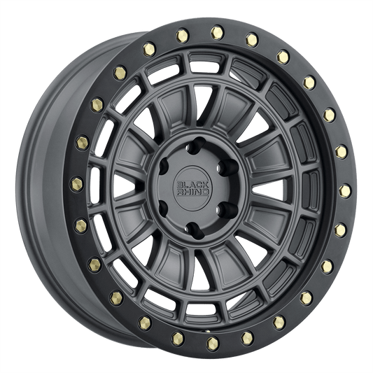 BLACK RHINO DALTON 18X9.5 -12 5X127 MATTE GUNMETAL W/ BLACK LIP EDGE & BRASS BOLTS
