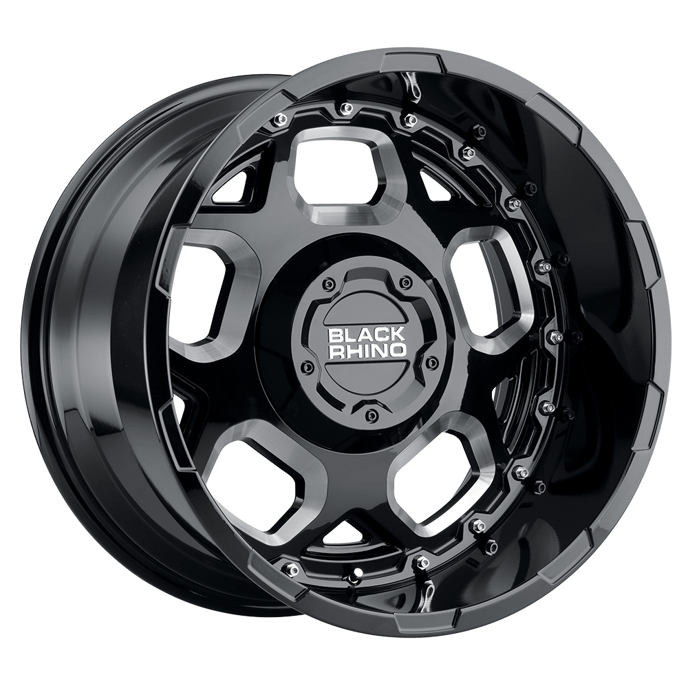 BLACK RHINO GUSSET 17X9.5 -18 6X139.7 GLOSS BLACK W/ MILLED SPOKES