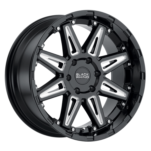 BLACK RHINO RUSH 17X9.5 -18 5X127 GLOSS BLACK W/ MILLED SPOKES