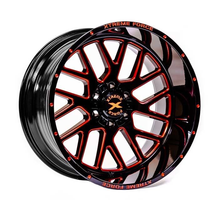 Xtreme Force XF-10 22x12 -51 6x139.7 (6x5.5)/6x135 Gloss Black with Red Milled