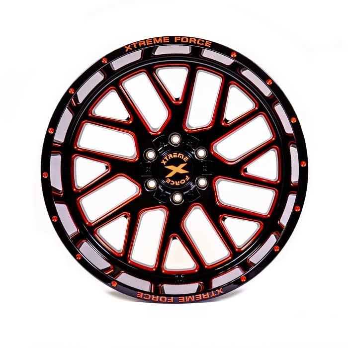 Xtreme Force XF-10 22x12 -51 6x139.7 (6x5.5)/6x135 Gloss Black with Red Milled